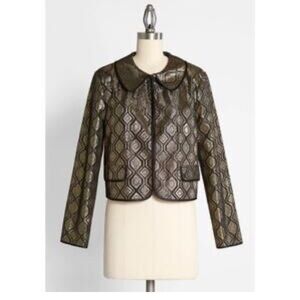 ModCloth Geometric Gold and Black Blazer Jacket sz L